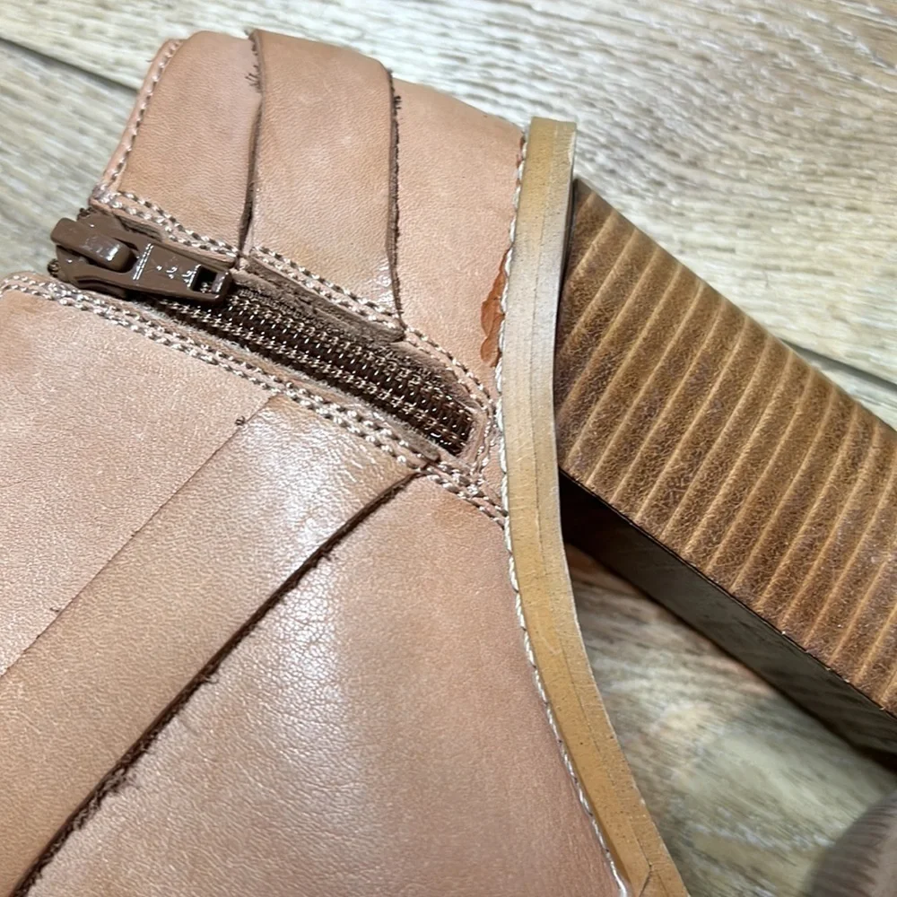 Sixtyseven Polly Tan Leather Peeptoe Booties Size 37/5